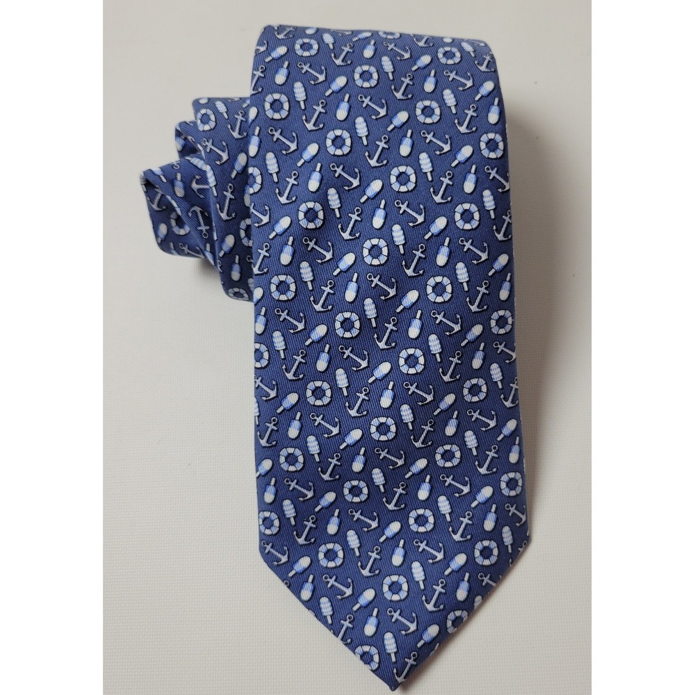 Vineyard Vines Mens Blue Nautical Anchor Buoy Life Ring 100% Silk Tie USA Made